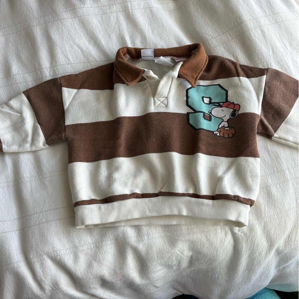 Zara Snoopy Striped Brown and White Sweatshirt